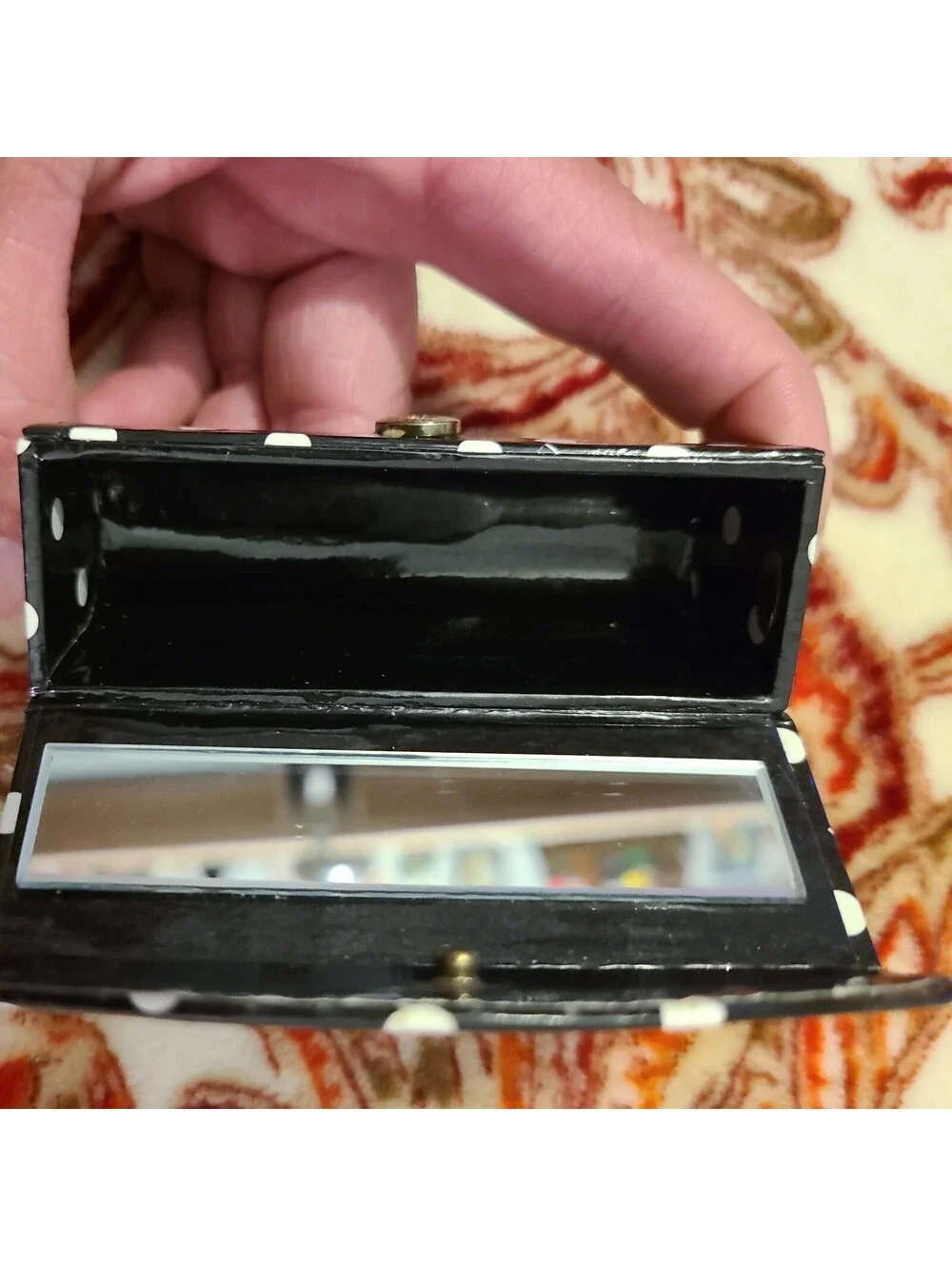 Vintage Lancôme Lipstick Case W/ Mirror,Black & White Branded Travel Holder